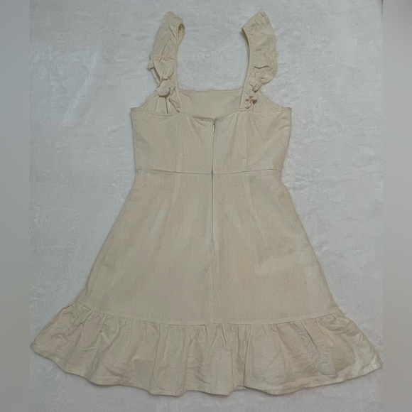 Small Mini Dress Cream White Champagne Zippered Back Frills Cute Summer​ - Picture 6 of 8